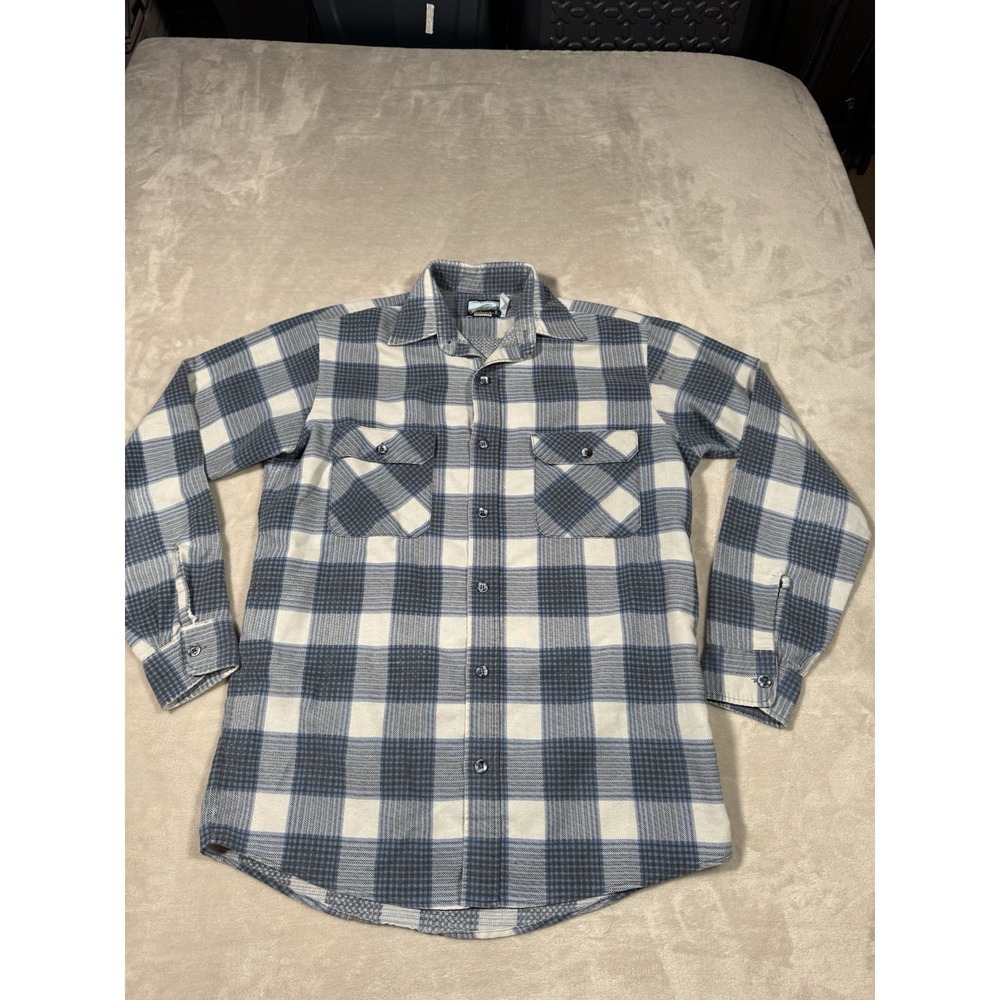Vintage 70s Fieldmaster Flannel Shirt Size Medium Blue MADE IN USA